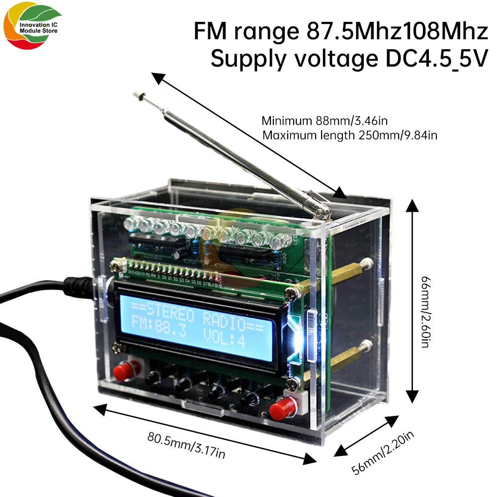 87-108MHZ FM Digital FM Radio Assembly Soldering Practice Kit RDA5807 LCD Display DIY Soldered Loose Parts