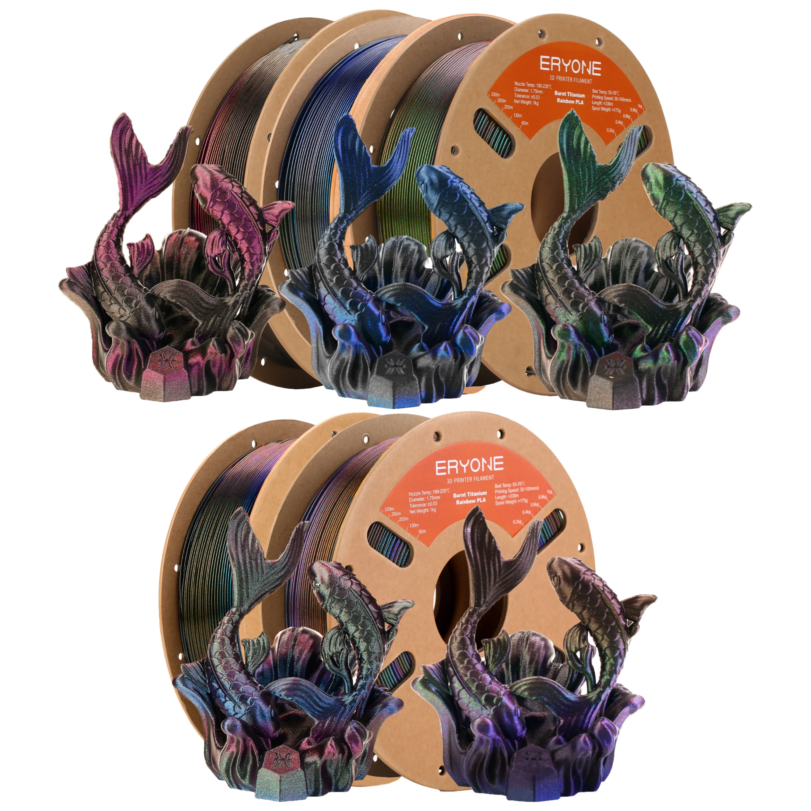 

ERYONE 1/5KG Burnt Color Rainbow PLA Filament 3D Print 1.75mm +/-0.03mm, Multicolor Available,1kg/spool