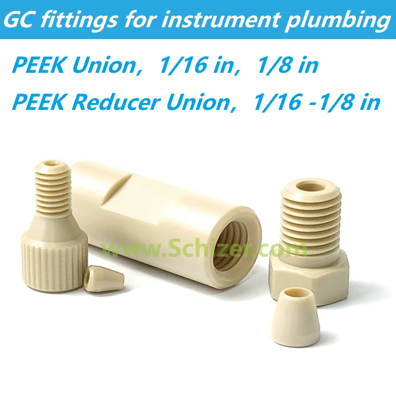 1/16 inch PEEK Tube Union Reducer GC HPLC Fittings for Instrument Plumbing Connector for Agilent Shimadzu