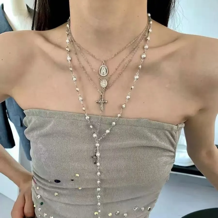Y2K Mehrschichtige Charm Strass Kreuz Halskette für Frauen Trendy Bunte Schlüsselbein Halsband Hip Hop Party Körper Schmuck Geschenke