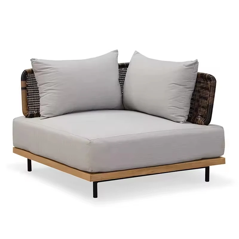 #Factory Direct Nordic Outdoor Teak Wood Rattan Sofa Set Hot Sale High Cost Effective Patio Garden Furniture