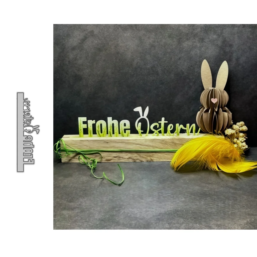 Neue Ankunft Deutsch Phrase Brief Frohe Ostern Metall Schneiden Stirbt für DIY Scrapbooking Karte, Der Schablonen Fotoalben