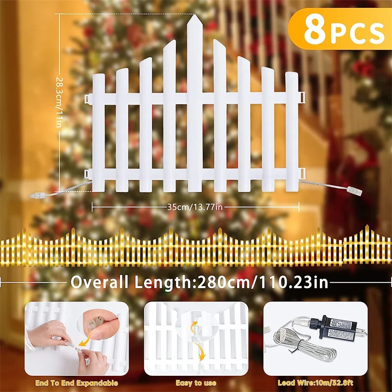 8PCS LED Fence Lights Outdoor Christmas Tree Enclosure Decoraction Lamp Waterproof Garden Courtyard Lighting For Wedding Party