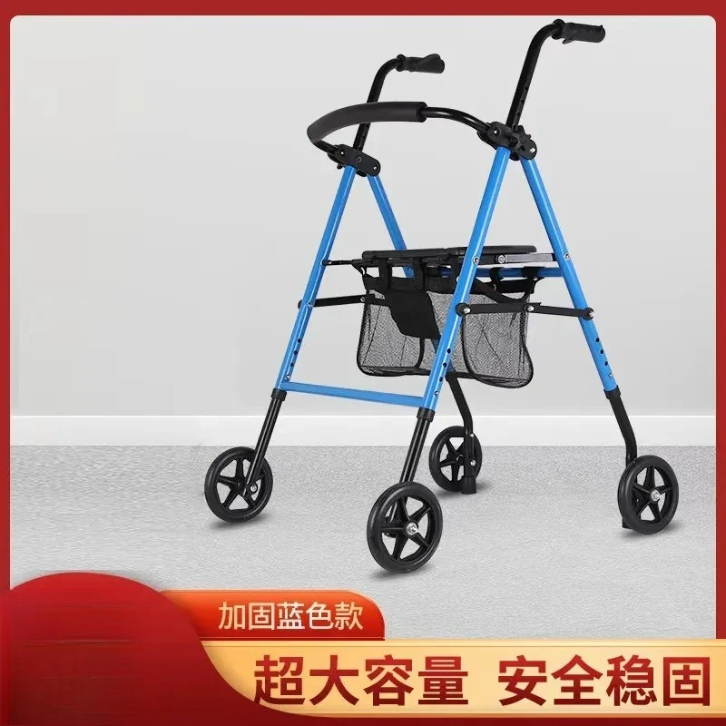 Four Wheel Walker With Seat Folding Medical Shopping Cart For Elderly Adults Lightweight Pushable Grocery Trolley Aid