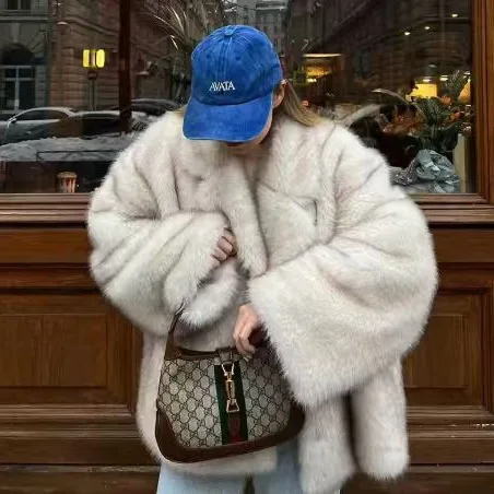 

Женская свободная теплая куртка, элегантная осенне-зимняя шуба с лацканами и длинными рукавами, модная толстая верхняя одежда