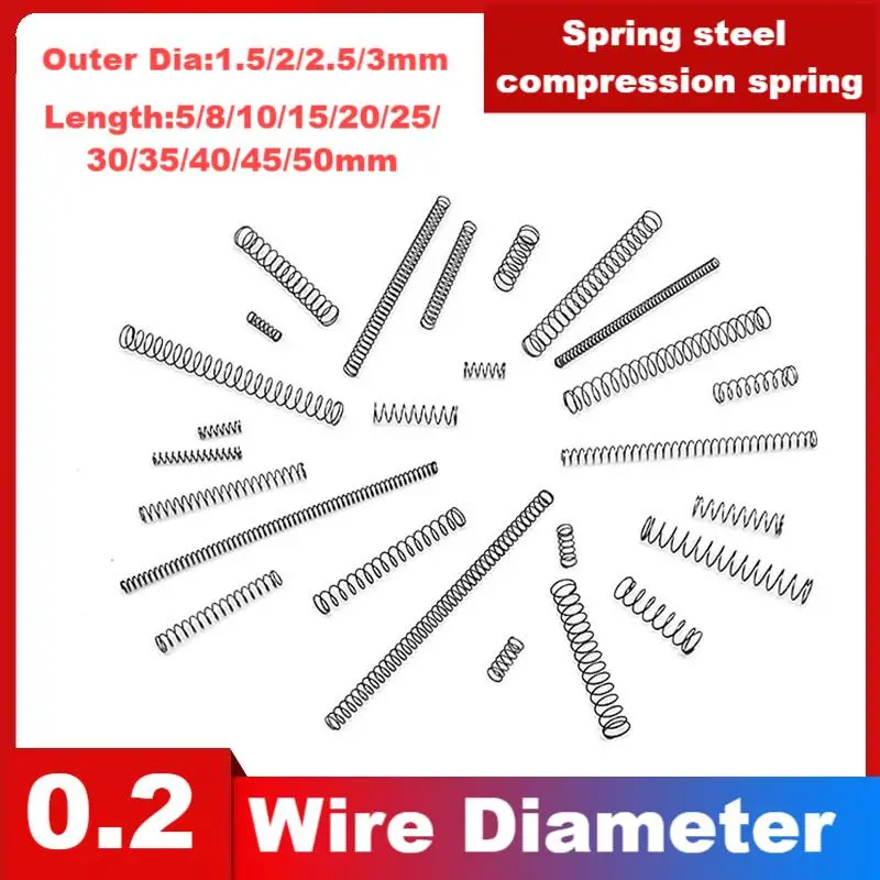 Spring steel Y-shaped compression spring,Wire Dia0.2mm,Outer Dia1.5/2/2.5/3mm,Length5/10/15/20/25/30/35/40/45/50mm,Toy spring.