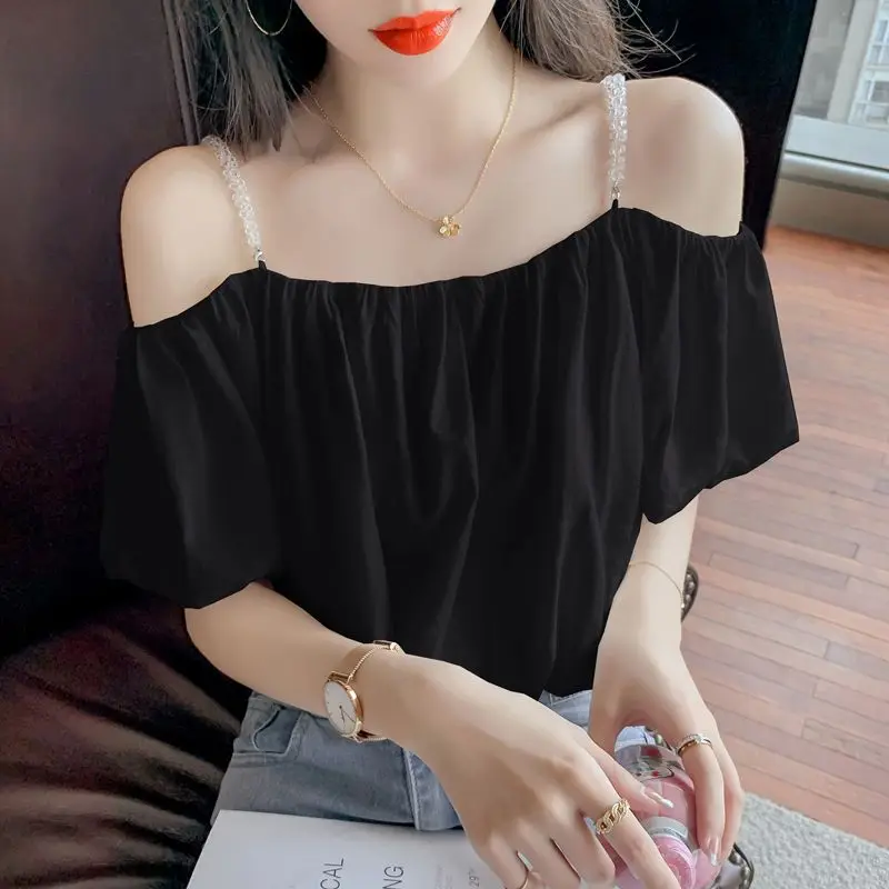 Women Summer Fashion Loose Casual Solid Color Chiffon Slash Neck Short Sleeve Camis Women Clothes Office Lady All-match Top Tee