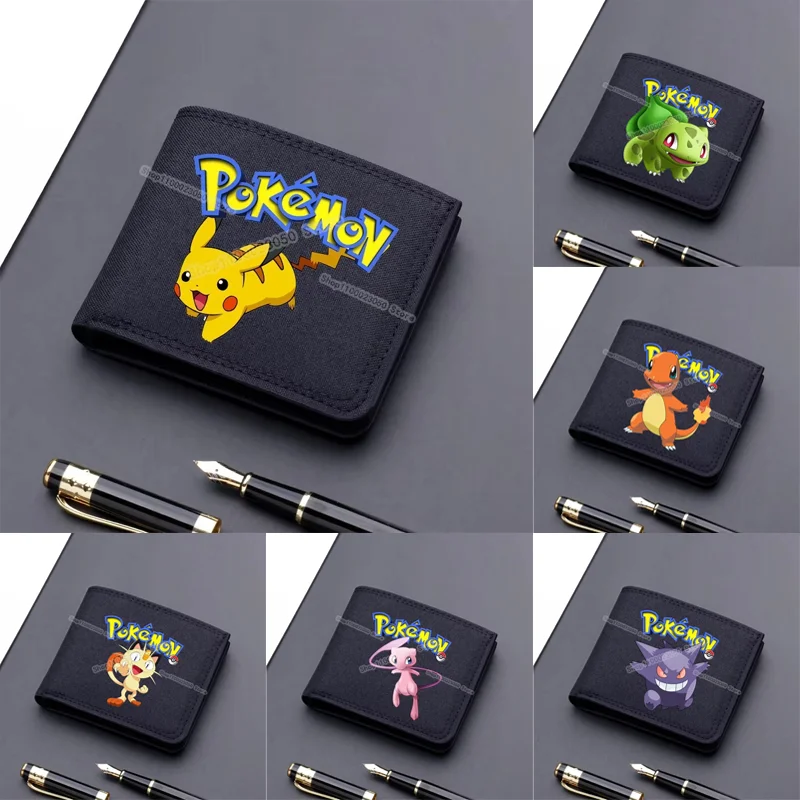 

Pikachu Gengar Coin Purse Fashion Short Wallet Cartoon Canvas Printing Wallets Storage Bag ID Bank Card Holder for Student Gifts