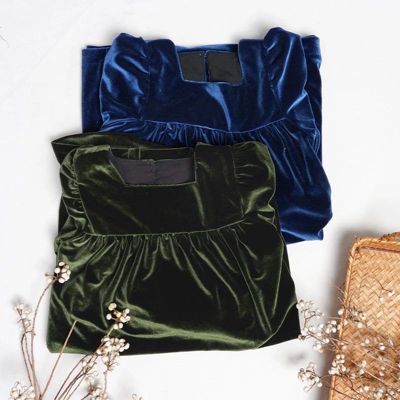 Girls Velvet Dress With Gorgeous Sleeves Chic Sapphire Blue Christmas Party Vintage Dresses Children\'s 2026 Autumn Clothes