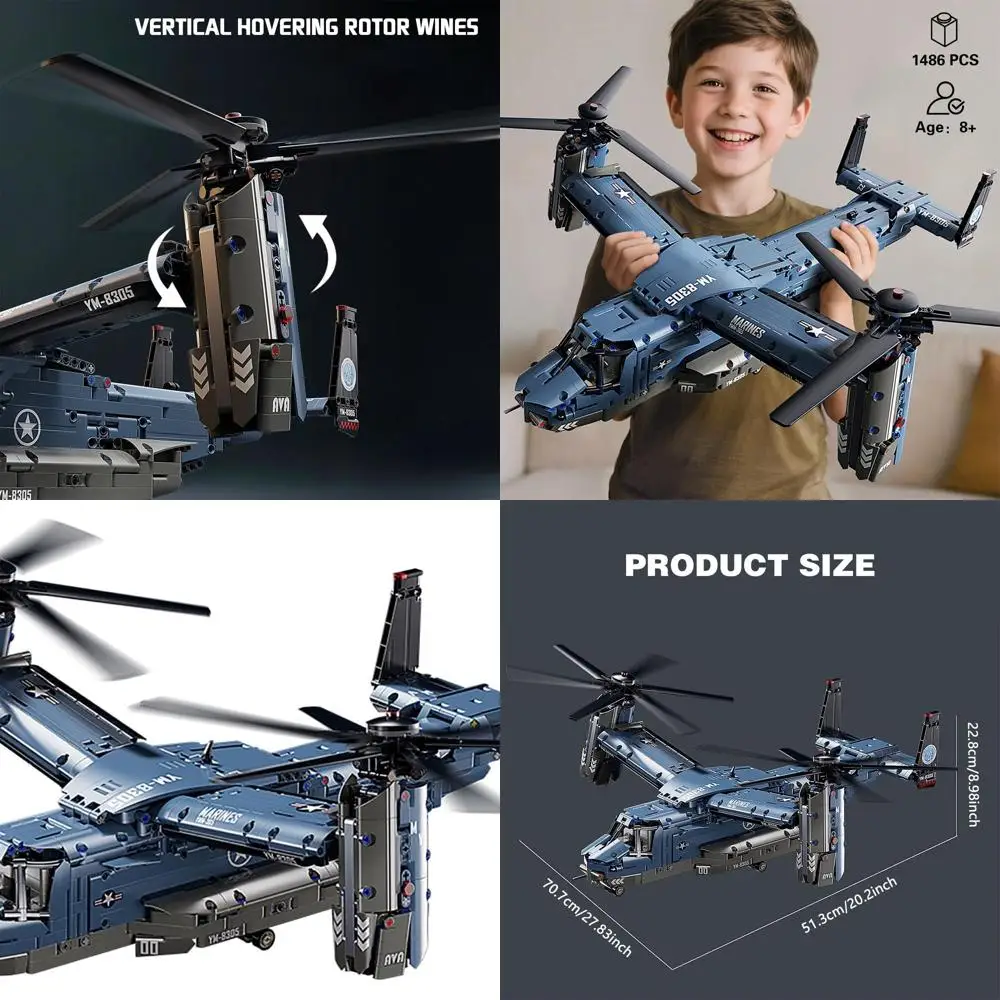 Kit elicottero V-22 Osprey con eliche rotanti, giocattoli STEM per ragazzi dai 8 ai più ai 1486 pezzi modello di aereo militare
