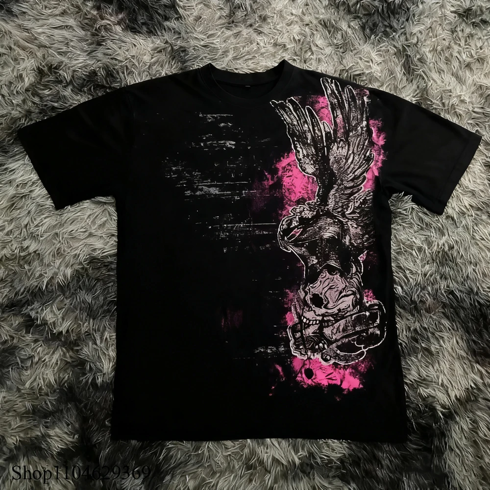 Klasyczny T-shirt w stylu Y2K Gothic z nadrukiem, oversize, koszulki high street, gotyckie bluzki z okrągłym dekoltem, bawełniane topy, nowe męskie i damskie T-shirty