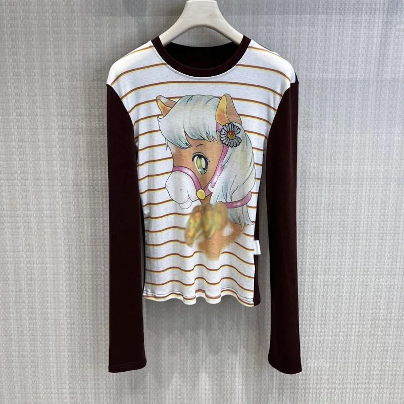 

Новинка весеннего сезона: модный пуловер с круглым вырезом и принтом для молодых женщин, с мультяшным дизайном, для ранней весны