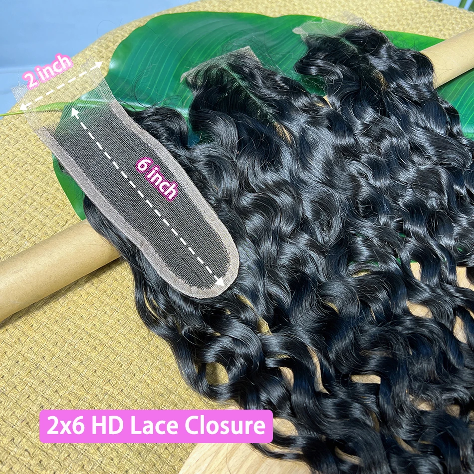 Water Wave 2x6 HD Lace Closure Human Hair Deep Parting Preplucked Bleached Knots Invisible Lace Natural Color Raw Hair For Women