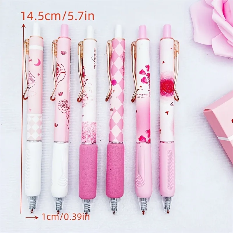 Imagem -02 - Rose Flower Black Ink Gel Pen Ilustração Kawaii Papelaria Estudante Material de Escritório Escolar Presente de Aniversário Kids Pcs Set