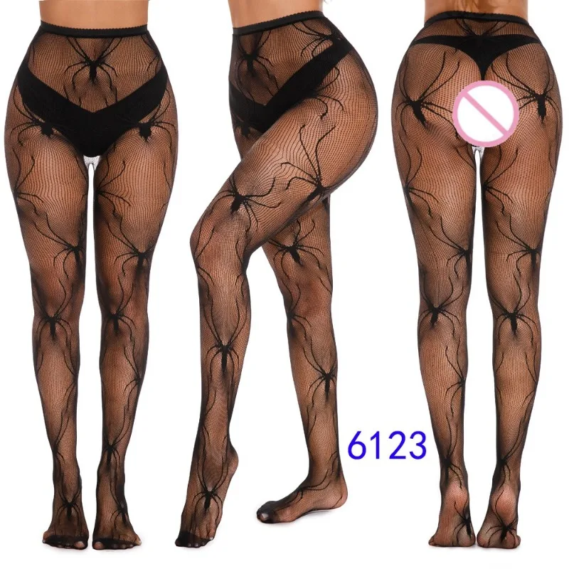 الأوروبية والأمريكية المرأة هالوين شبح الجوارب جوارب طويلة الأسماك السوداء الجلد ليوبارد طباعة الكبار الصيد صافي الجوارب #6