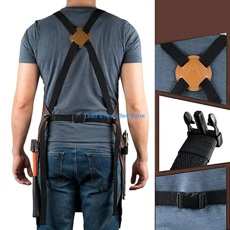 Y55E Stenffy Multifunzionale Apron Durevole tela durevole, cinturini croce regolabili, tasche multiple per barbecue, cucina
