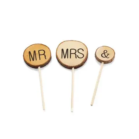 

3PCS/pack Wooden Cake Topper MR&MRS Wedding Decoration Creative Wedding Decor Valentines Day Anniversary Cake Topper Set