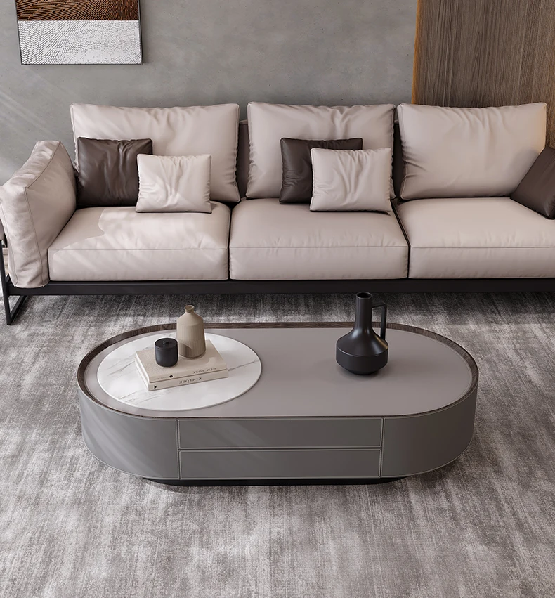 

Кофейный столик из кожи седла, Роскошный домашний креативный Овальный высококачественный каменный тарелка для гостиной, чайный столик