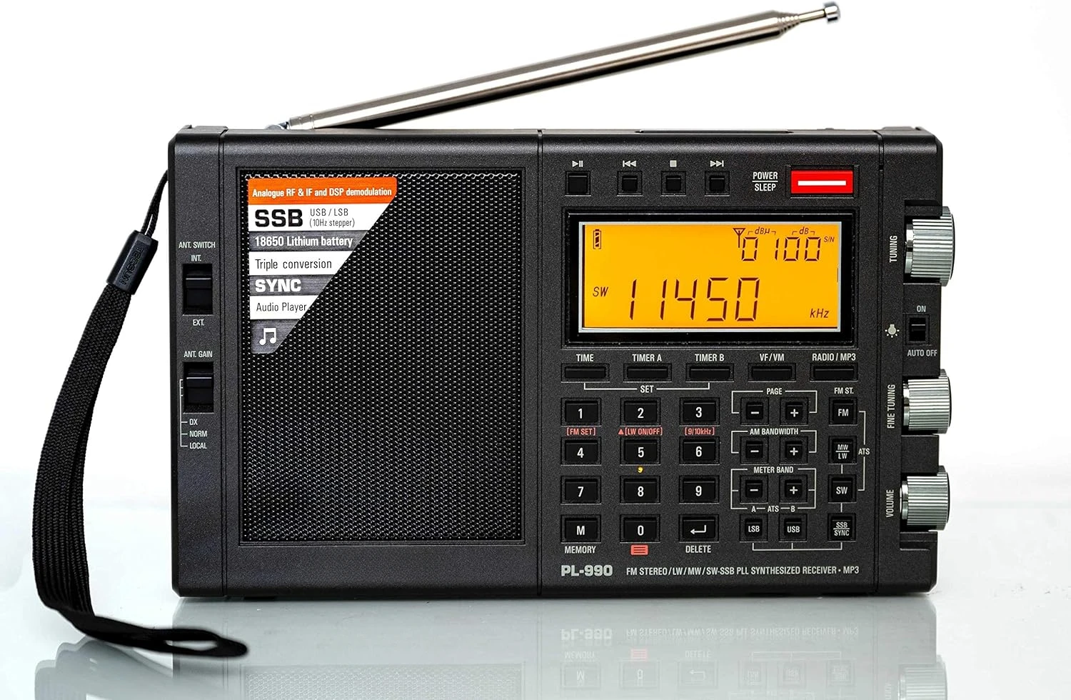 

PL990 Цифровая коротковолновая длинно-волновая радиостанция Worldband AM/FM с односторонним приемником и MP3-плеером, матовый черный