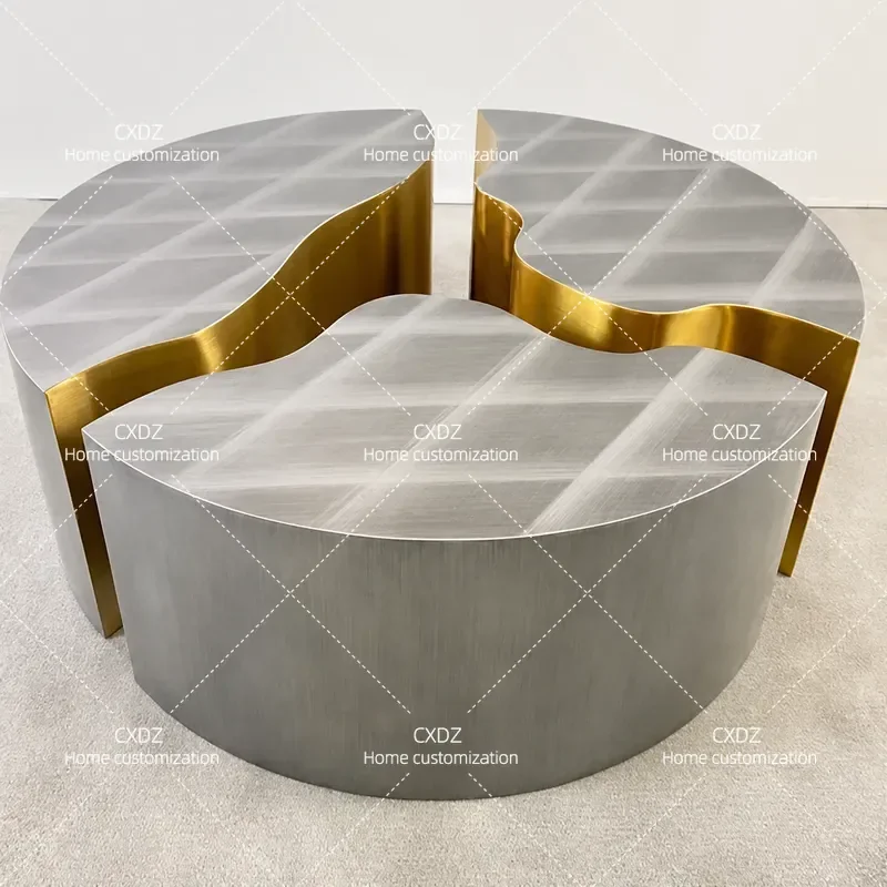 Nordic Luxury Stainless Steel Coffee Table Irregular Shape Silver Gold Combination Side Table for Hotel Lobby Living Room
