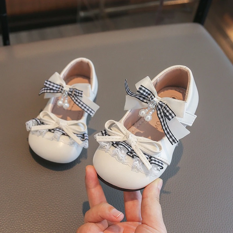 2026 Autumn Girls Baby Bowknot Mary Janes Shoes Kids Flat Shoe Child Casual Hook Loop Trainers Pleated Decoration Size 22-31