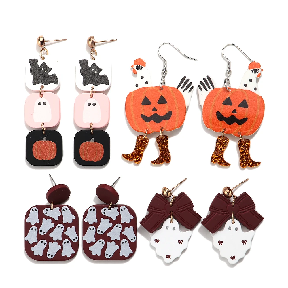 Halloween Cute Acrylic Ghost Ice Cream Long Drop Earrings Lovely Cartoon Dangle Earring for Women 2026 New Party Jewelry Gifts