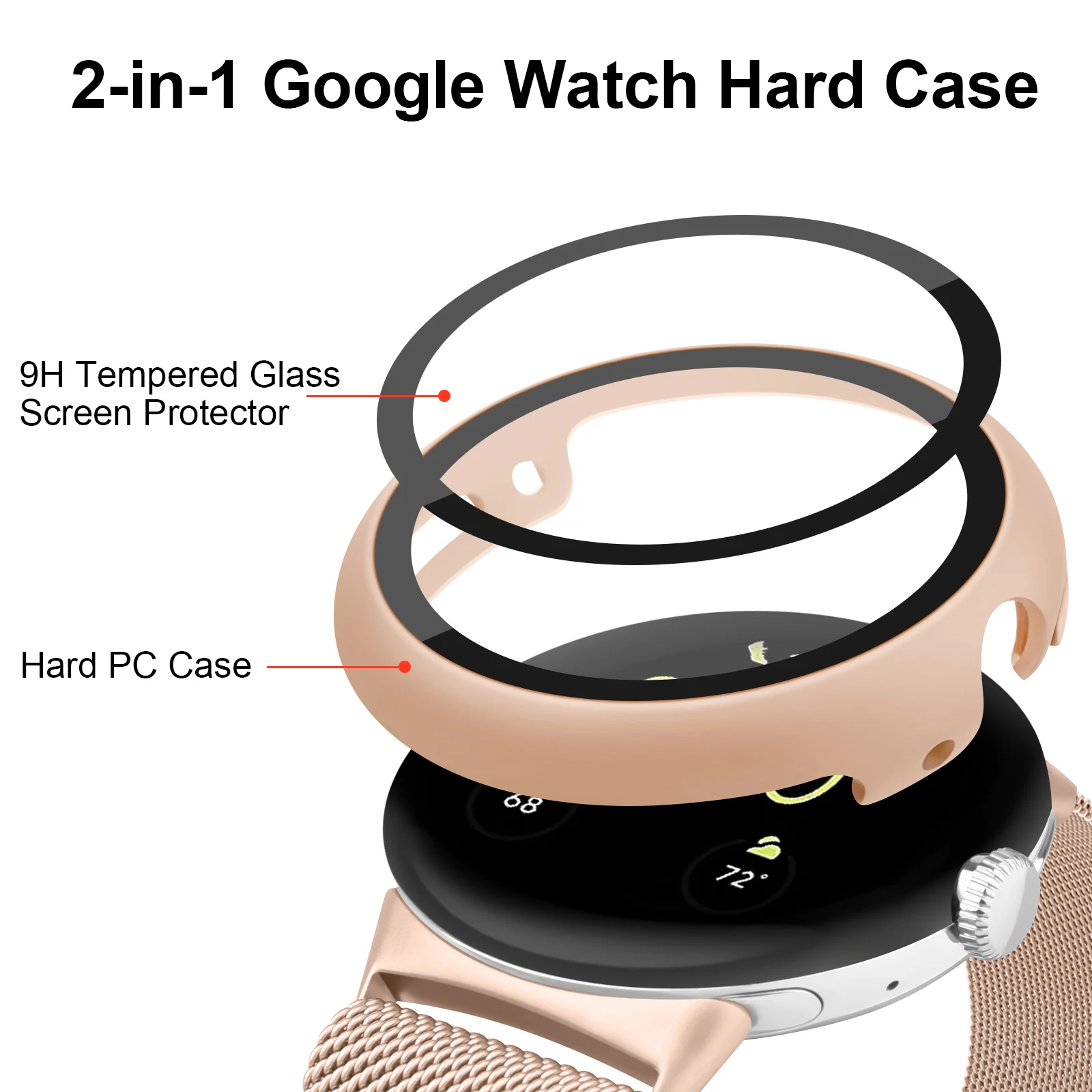 Glass+Case For Google Pixel Watch PC Protective Case Shell Screen Protector For Google Pixel Watch 2/1 image 3