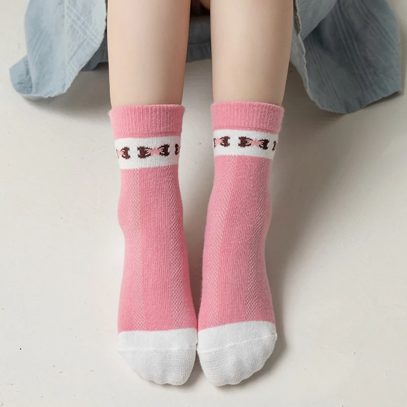 5Pcs/set Summer Girls Soft Cotton Socks Children Breathable Short Socks Kids Cute Flower Striped Cartoon Socken 1-12Years