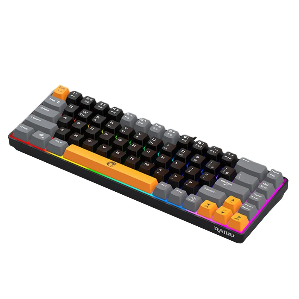 New 68 Keys RAIKU K68 Keyboard Thai Keys Blue Switch Gaming Keyboard Luminous Rainbow Color Wired Keyboard Office