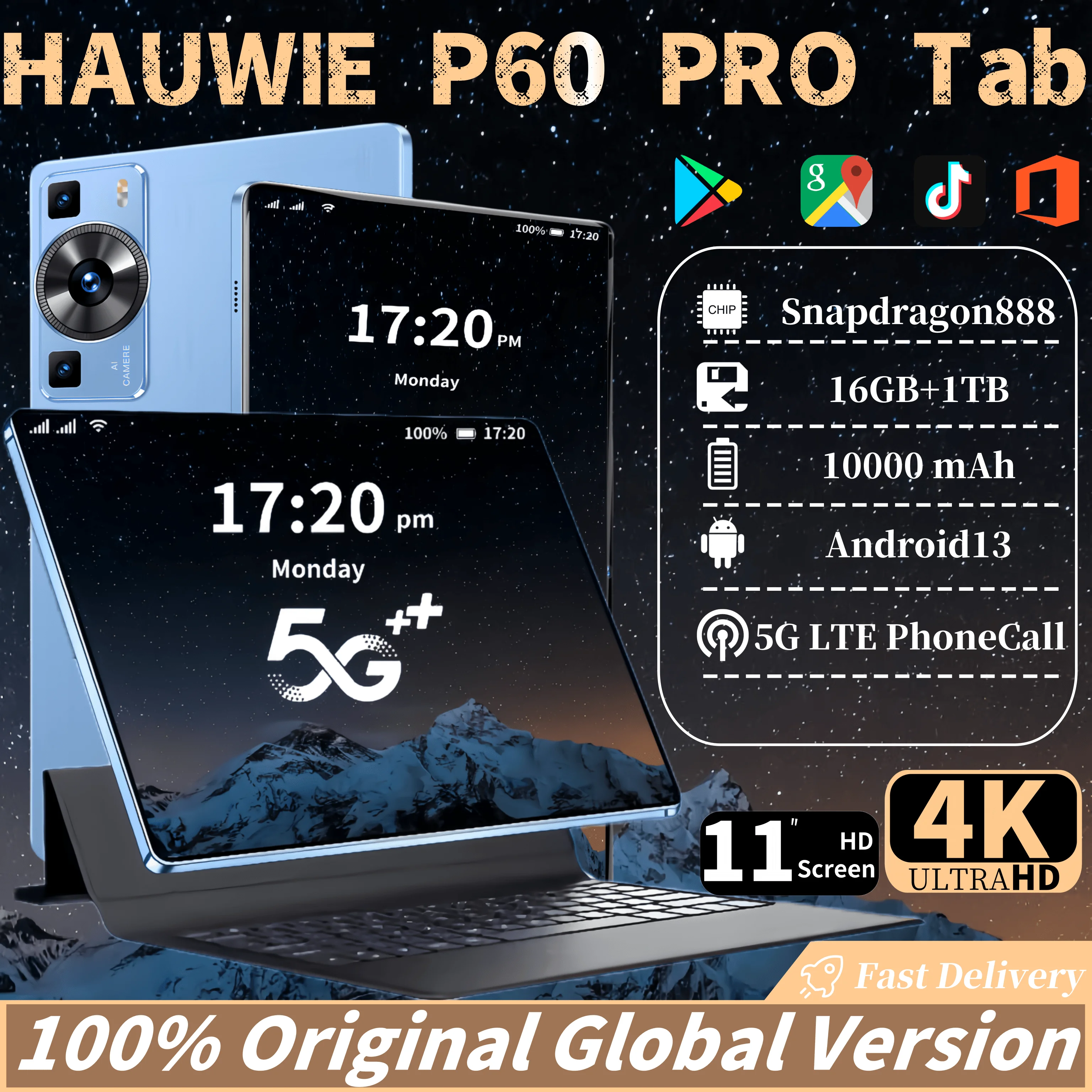 

2024 Global Version New Original HAUWIE P60 Pro Tablet Android13 16GB+1TB 11Inch 5G Dual SIM PhoneCall WiFi pad6 pro Tablets PC