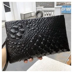 Bolso de mano con patrón de cocodrilo para hombre, bolsa de sobre con relieve de cuero de vaca de gran capacidad