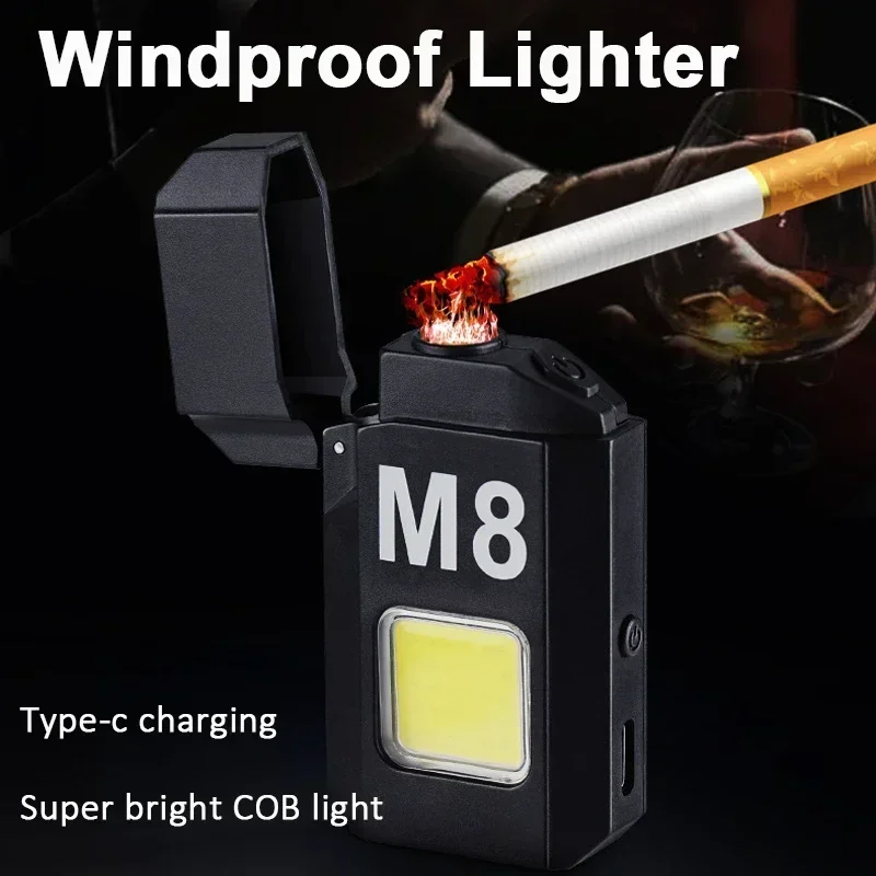 Powerful Flashlight Outdoor Waterproof Arc Lighter with Lighting Multifunctional Portable Keychain Type-C Rechargeable Lighter