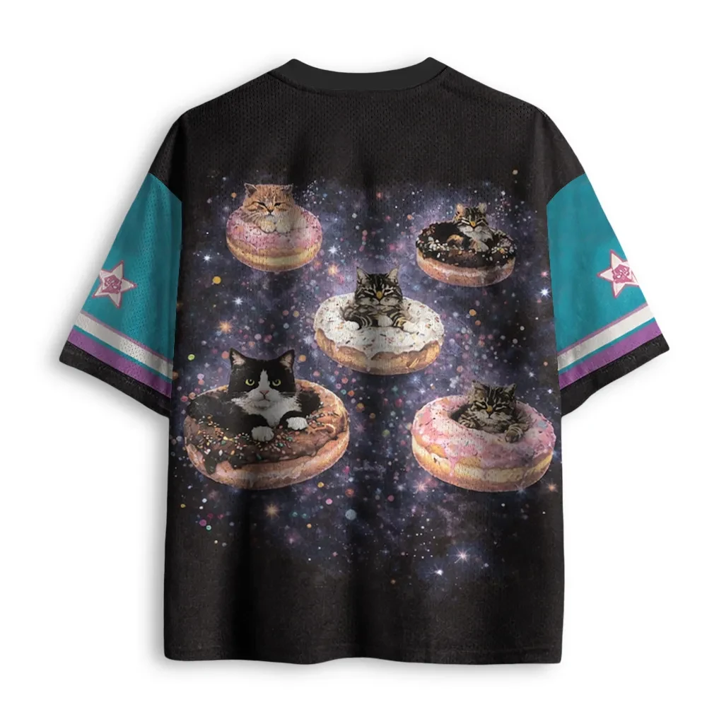 2026 Summer Fashion New Fun Donut Cat Space Travel 3D Printed Quick Drying T-shirt Casual Loose V-neck T-shirt Large