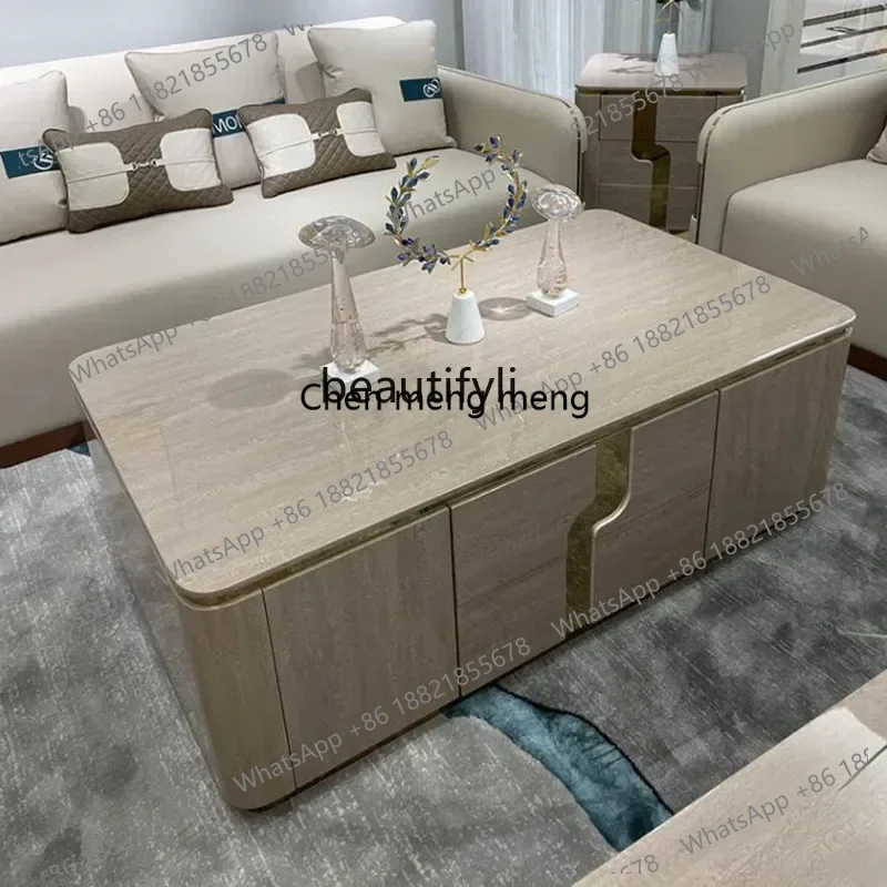 Y183FAItalian minimalist light luxury solid wood coffee table living room long tea table hotel Hong Kong style complete furnitur