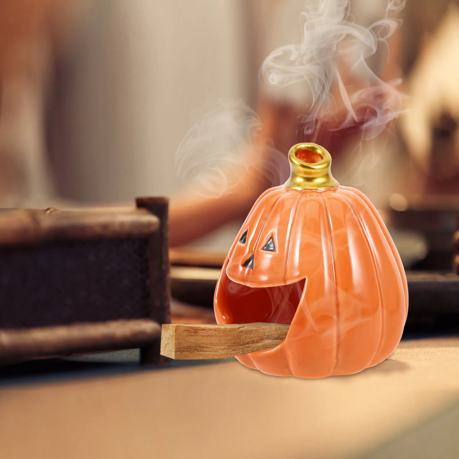 Halloween Pumpkin Ceramic Incense Burner Sage Holder Aromatherapy Desktop Incense Stick Burner Wood Smudging Stick Holder Home