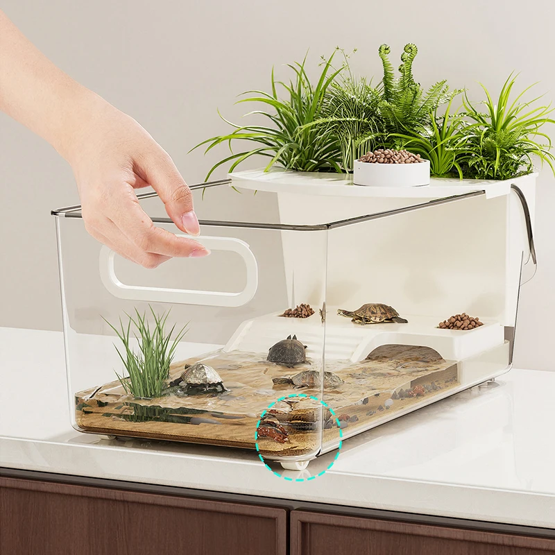 

Reptile Habitat Turtle Tank with Basking Platform for Frogs Hermit Crabs Amphibians Breeding & Feeding Terrarium