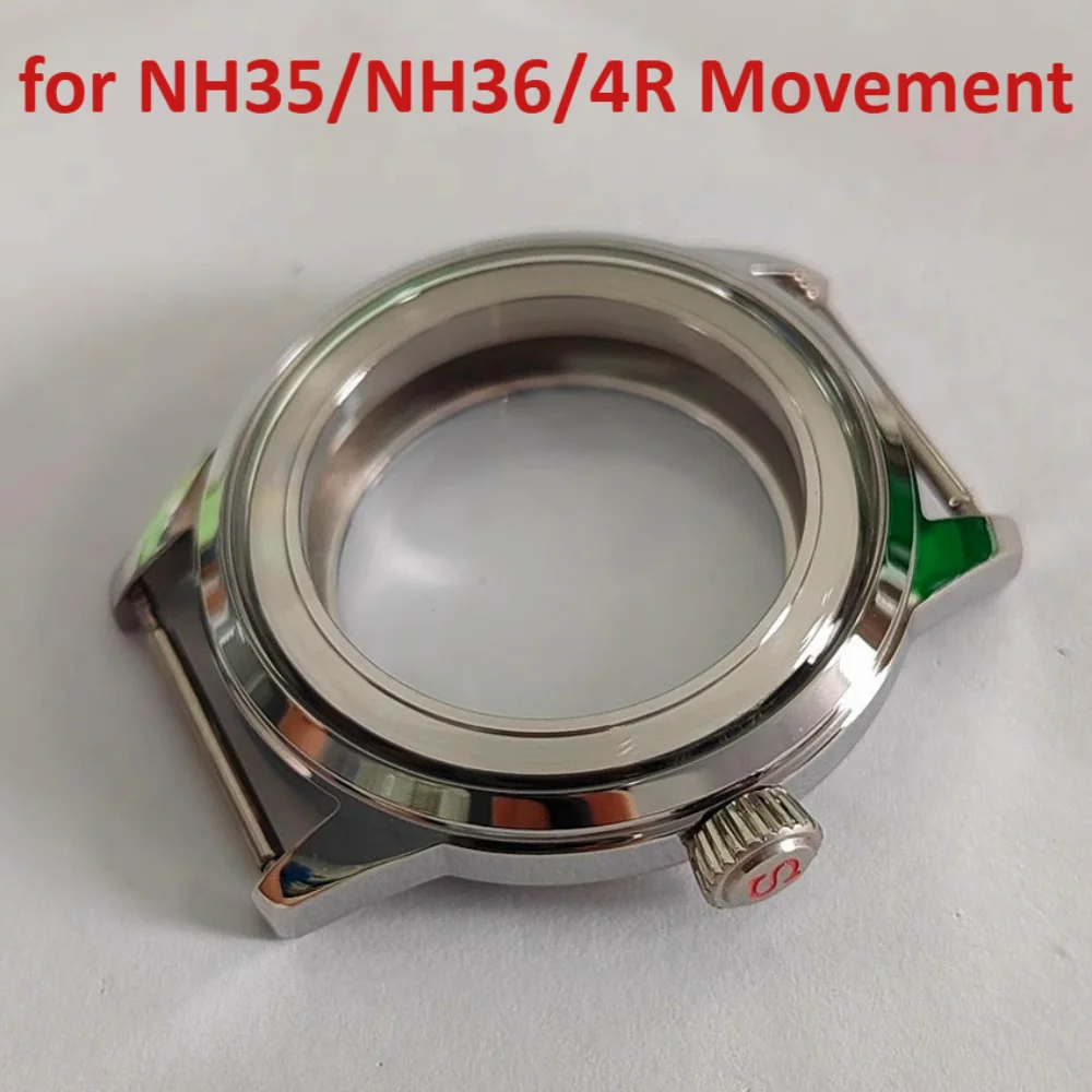 Nuova cassa dell'orologio da 40 mm per movimento NH35/NH36/4R Cassa lucida in acciaio inossidabile Cover posteriore trasparente Corona push-in