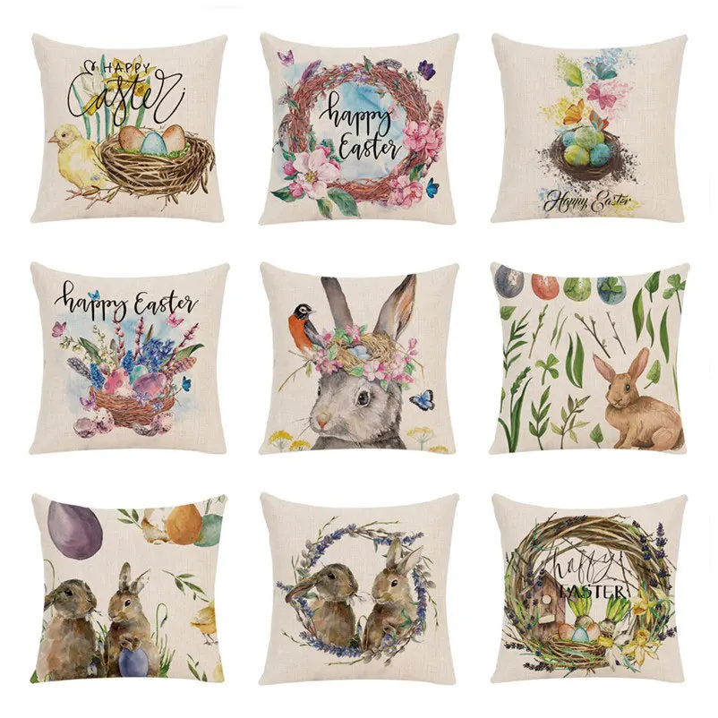 2022 Happy Easter Day Pillowcase Bute Bunny Flower Pillow Case Interior for Home Decor Living Room Decoration 40x40 45x45 50x50