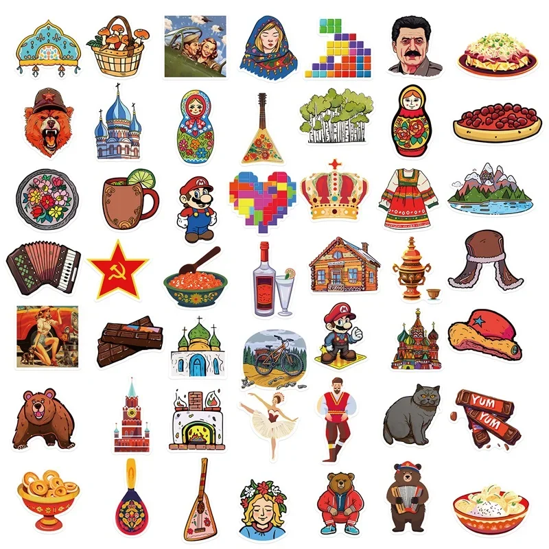 10/30/50PCS Cute Russian Style PVC Sticker Aesthetic DIY Colorful Decoration Scrapbooking Stationery School Supplies for Kids