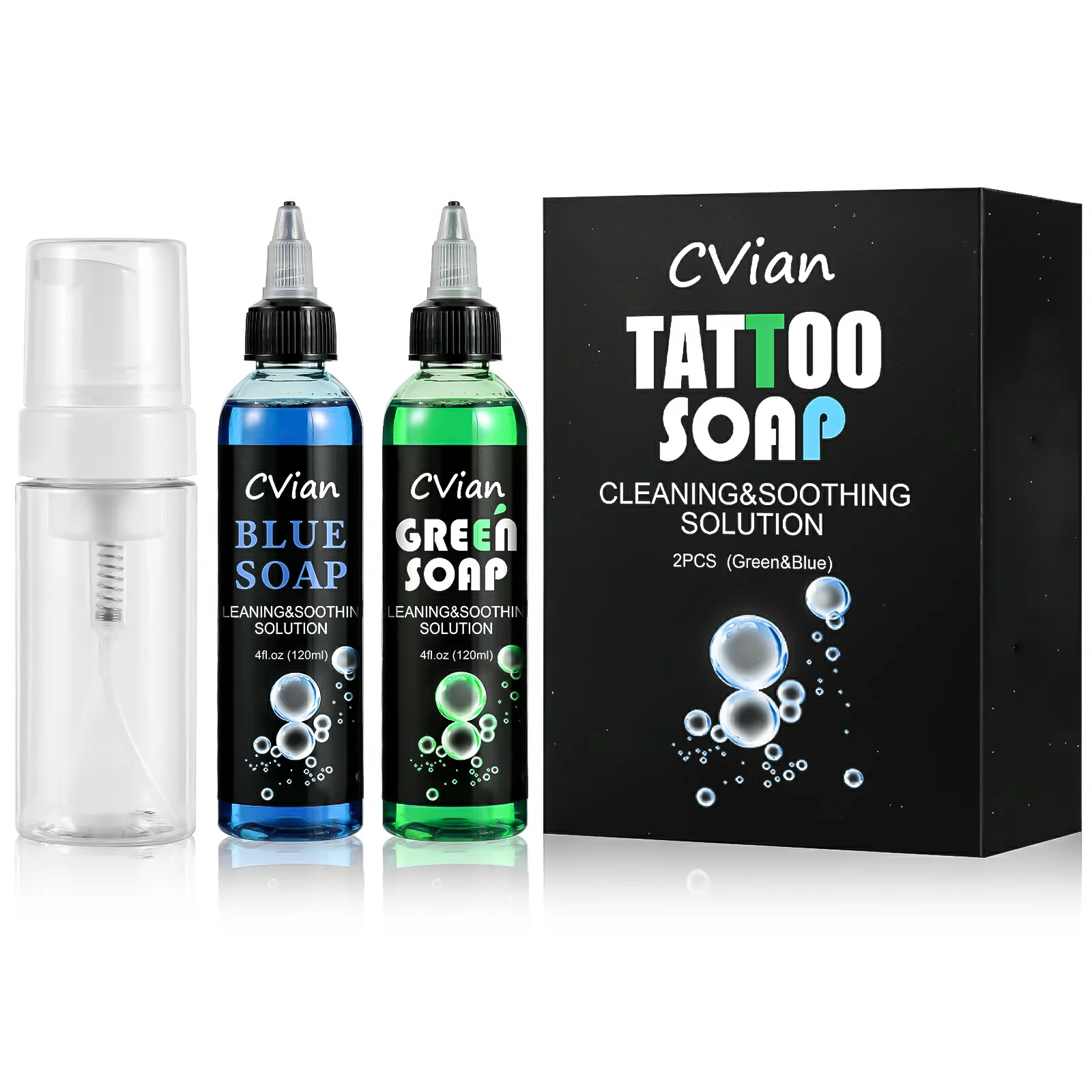 

2PCS Green&Blue Concentrated Tattoo Soap with Foaming Bottle 120 ml, Tattoo Supplies for Tattoos Piercings, Clean Skin Equipment