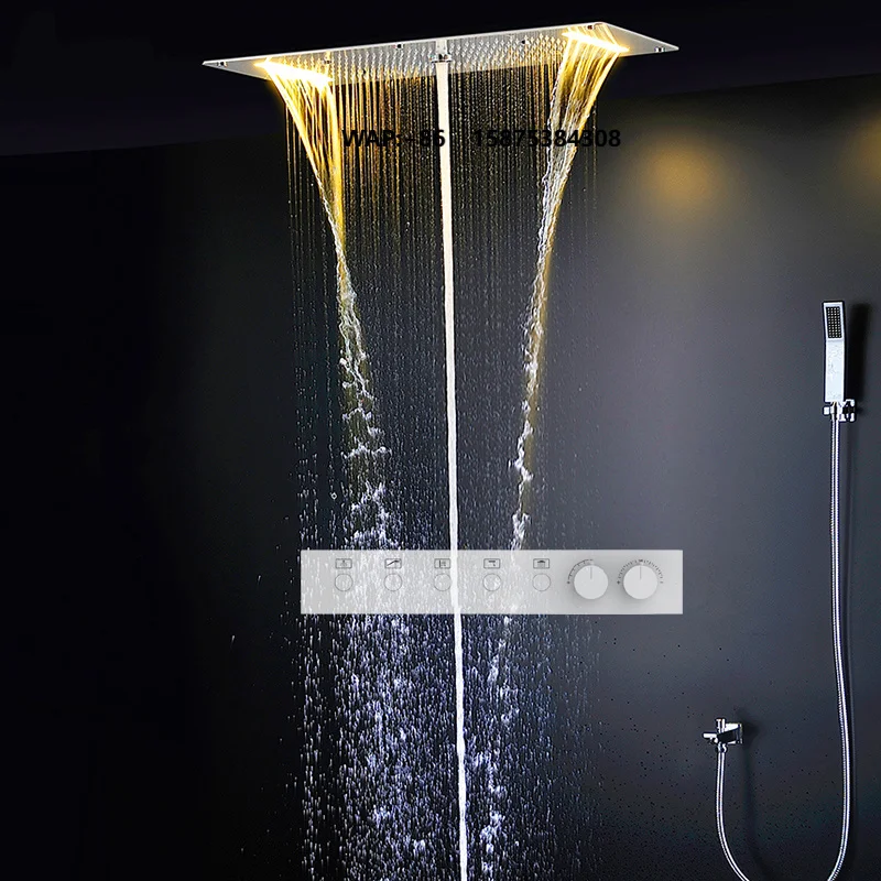 Hotel Grade Brass Thermostatic Concealed Shower System LED Ceiling Mount Multi-Function Handheld Spray Anti-Scald Safety Design