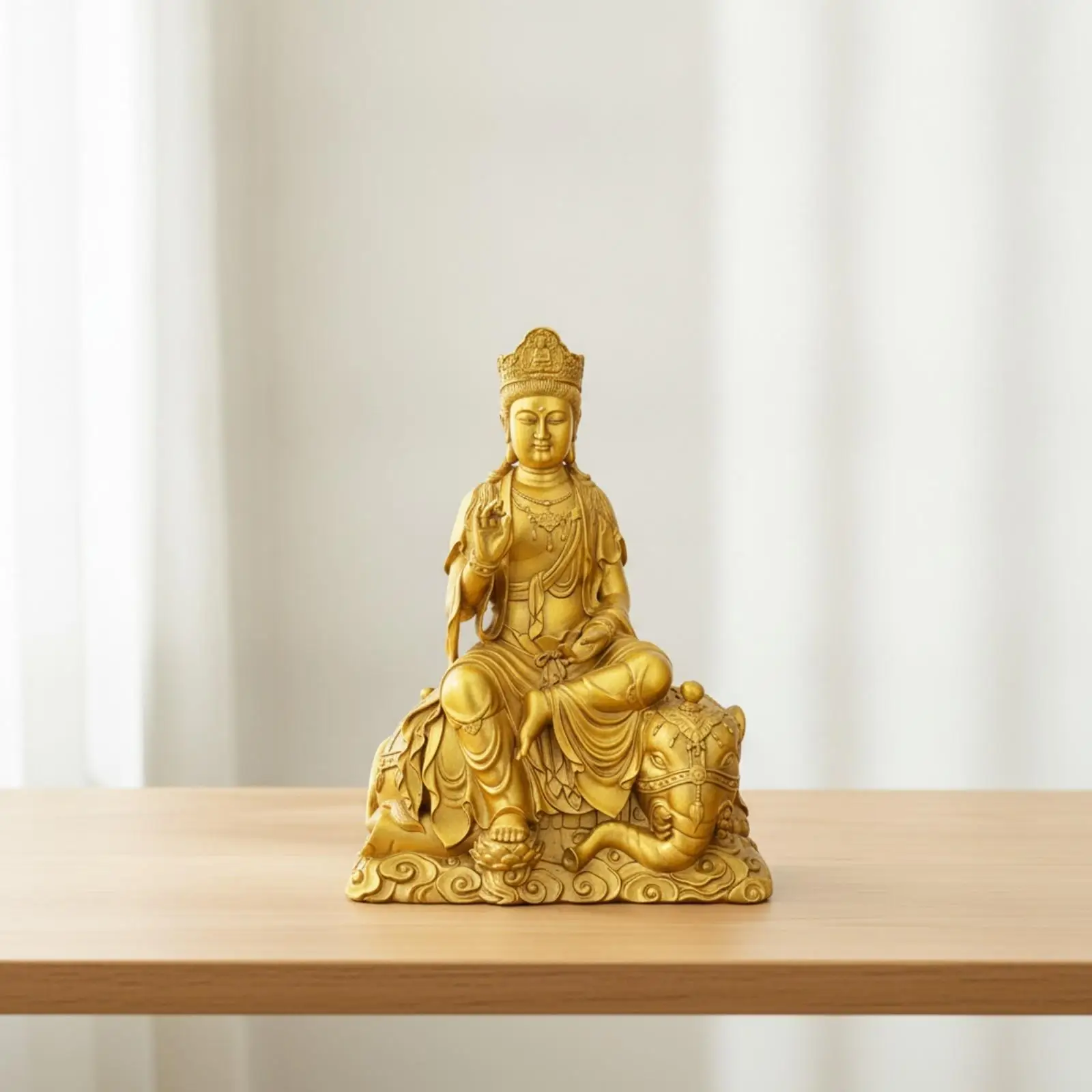 Seated Brass Buddha Statue Traditional Design Layered Robes Curving Relief Base for Meditation Space House Decoration Sculpture