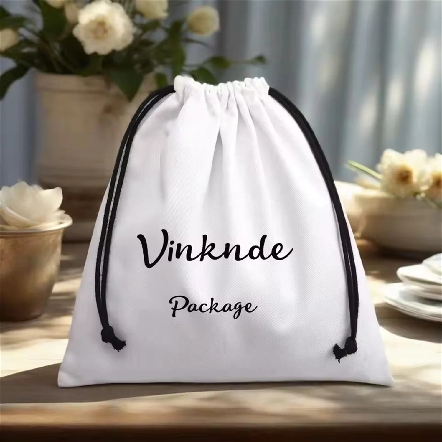 Custom Logo Jewelry Gift Pouches Cotton Drawstring Bags with Silk Ribbon Closure Earring Ring Packaging Cosmetic Storage Wedding