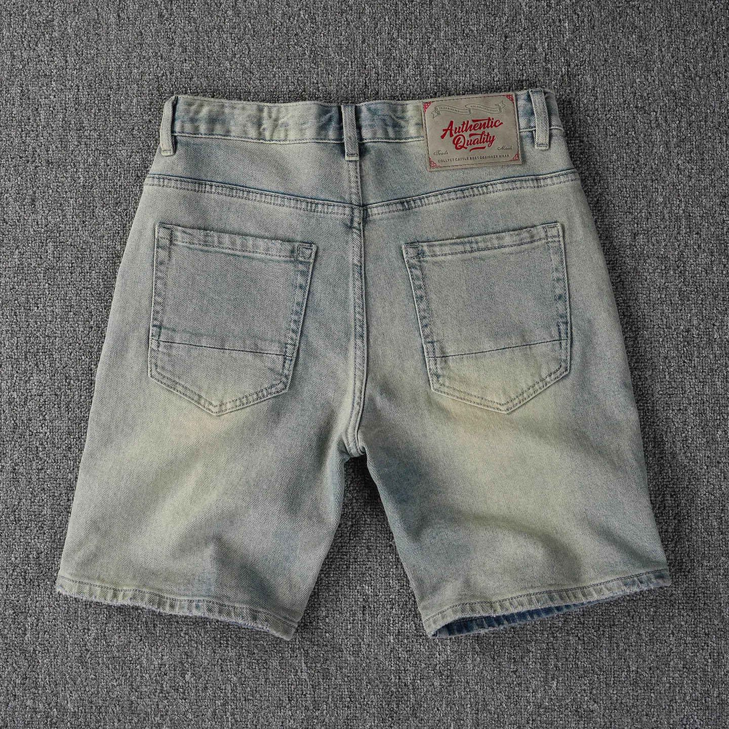 Heavy washed old hole patch handsome retro denim shorts men's fitted straight American trendy five-point pants