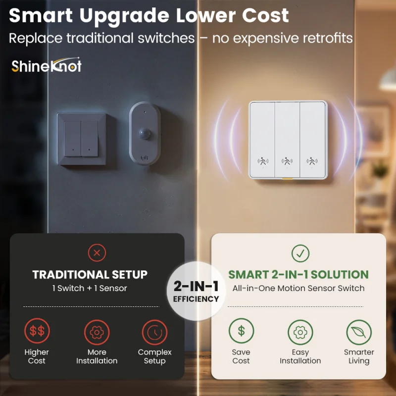 SHINEKNOT Wifi Sensing Wall Button Radar Switch Tuya Intelligent Voice Remote Control Single Neutral Wire Switch