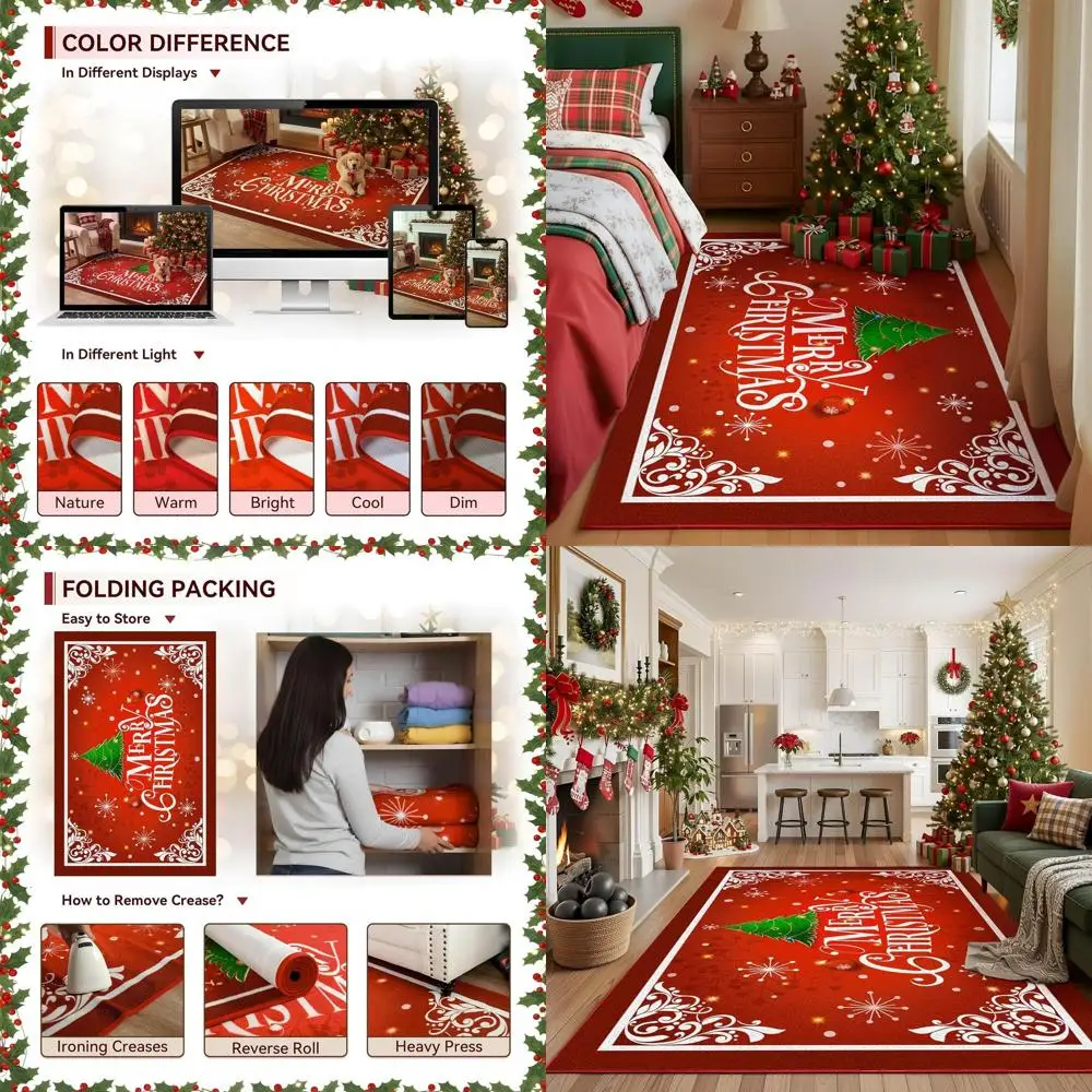 

Christmas Rugs: Santa Welcome, Non-Slip, Washable for Living Room, Bedroom, 4x6 Feet