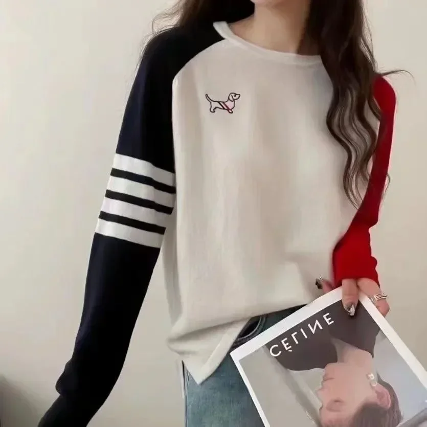 Korean Golf Knit Women Golf Wear 2024 Autumn New Casual Round Neck Sweater Women Golf Clothes Fashion Embroidery Long Sleeves