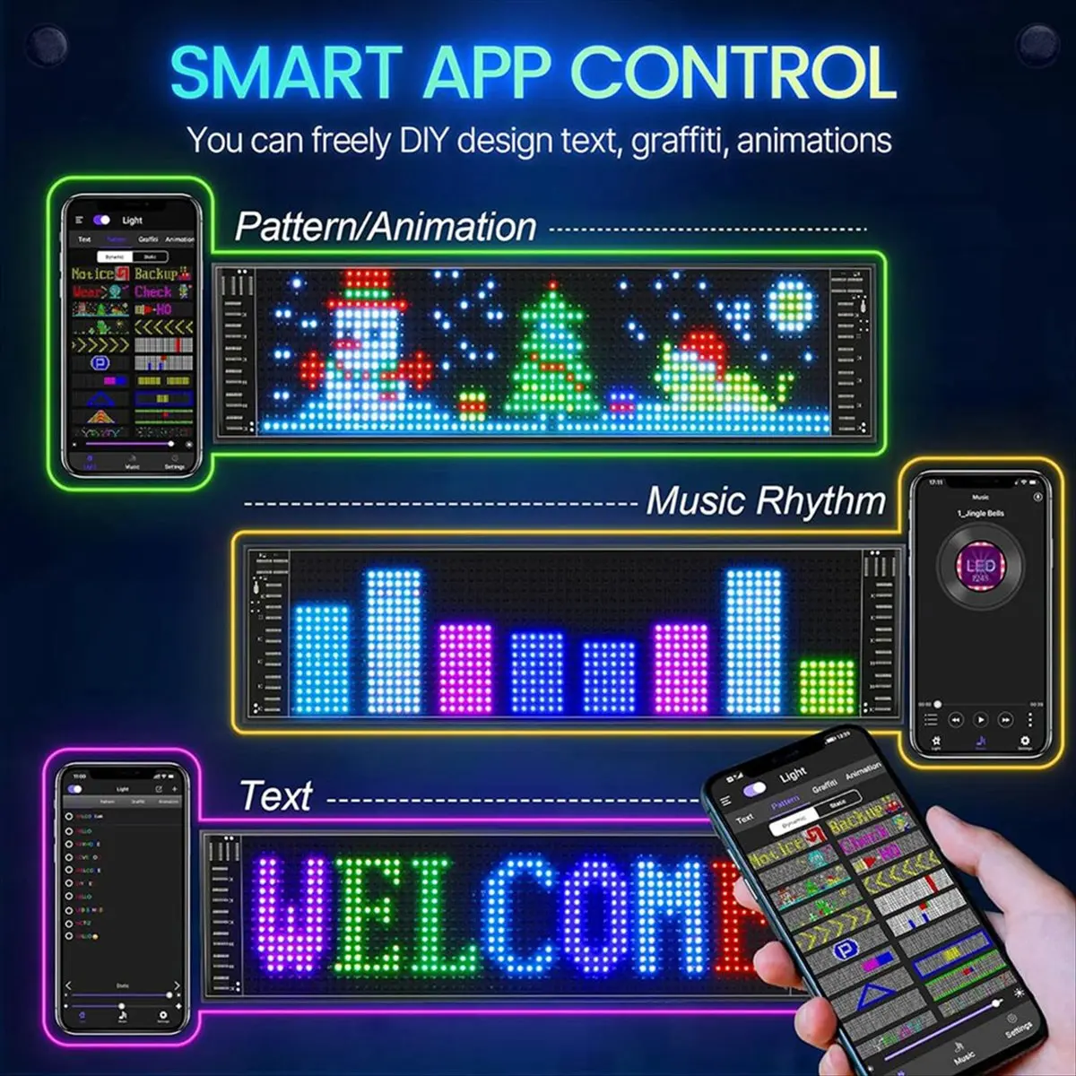 *ONE DAY Car LED Logo APP LED Matrix Pixel Panel Night Light DIY Programmable Flexible LED Display for Car Truck Accessories