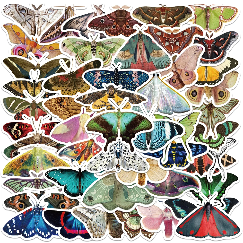 

50pcs Vintage Cartoon Aesthetic Moth Stickers Water Bottle Stickers Laptop Luggage Notebook Phone Waterproof Vinyl Decals