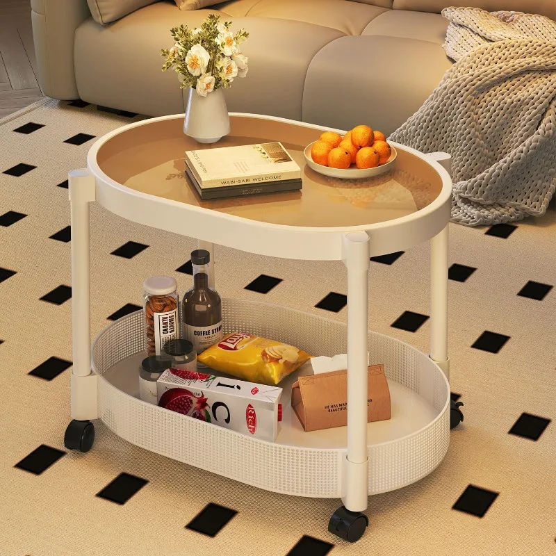 For double-layer mobile pulley living room small coffee table sofa modern creative simple storage multi-function